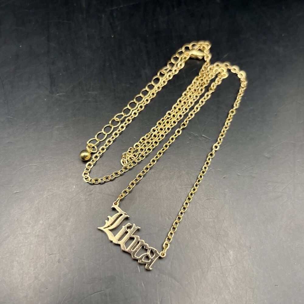 Libra Pendant Necklace Gold Tone Horoscope Zodiac Spell Out